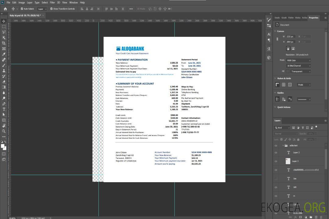 Ouzbékistan Aloqabank excel pdf template